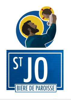 Logo de la bière de paroisse représentant Saint-Joseph tenant dans ses bras l'enfant Jésus.